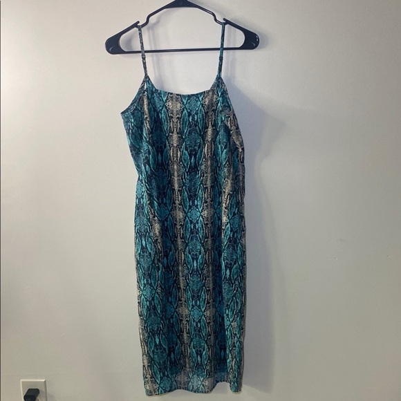 Blue and Black Midi Slip Dress with Spaghetti Straps - Picture 3 of 7